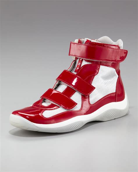 prada grotto high top red black|designer prada sneakers.